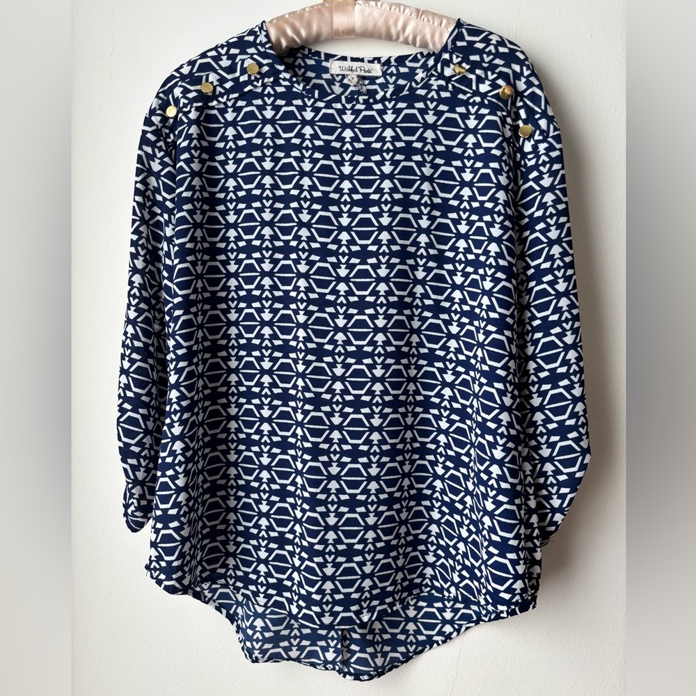 Wishful Park Navy and White Patterned Blouse